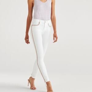 7FAMK High Rise NWT 25 Super Skinny Leg Rainbow Fringe Trim White Jean Resort